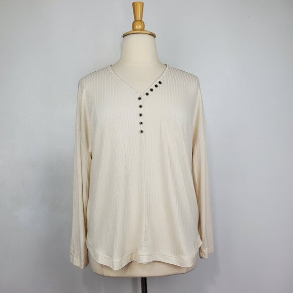 Jane + Delancey Casual V-Neck Button Detail Stretchy Minimalist Top NEW NWT XL - Picture 16 of 16